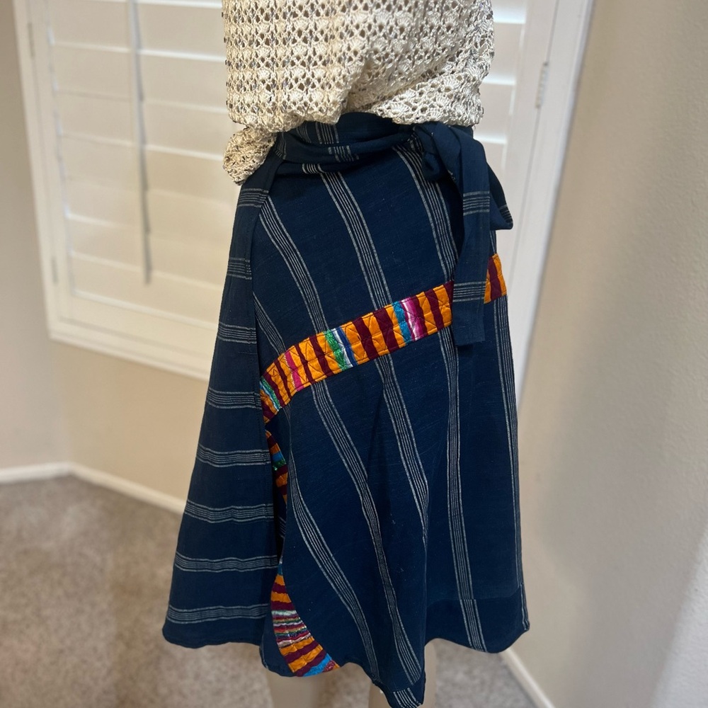 Vintage Guatemalan wrap overlapping  Cotton Handmade‎ MIDI Skirt Western Boho OS - Picture 3 of 9
